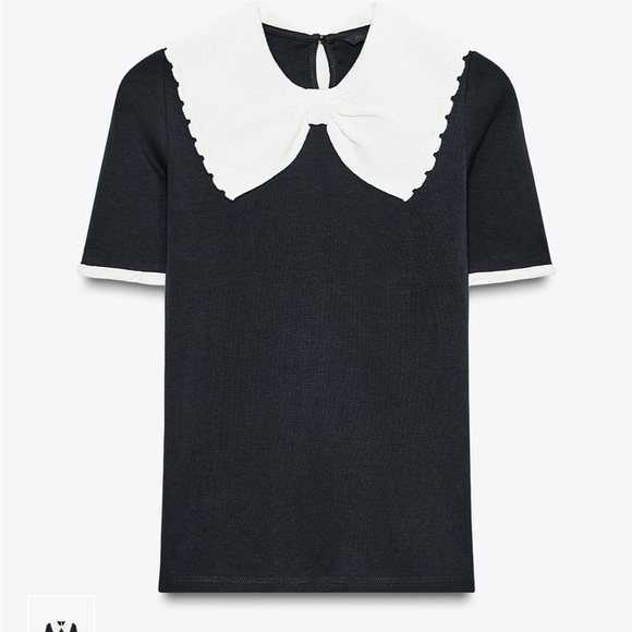 Zara Tops - Zara Black and White Scalloped Collar Top